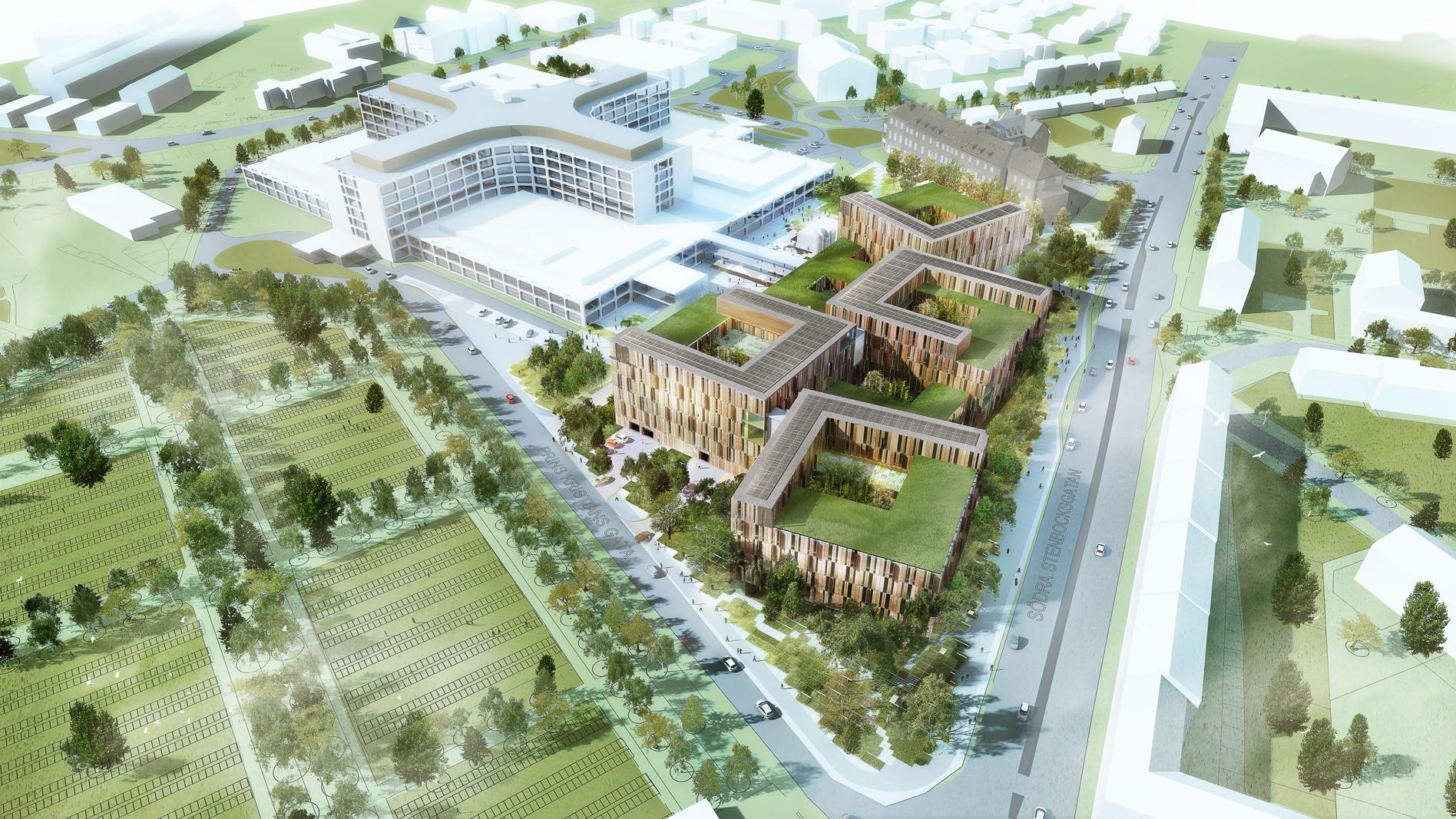 Översiktsbild av Helsingborgs lasarett. Illustration