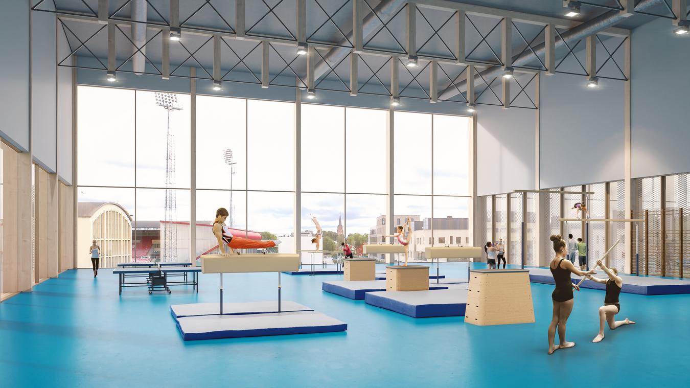 Gym with panoramic views. Illustration